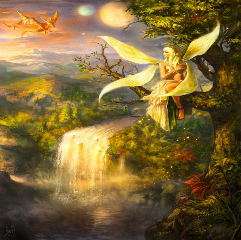Elf Fairy on Tree Branch