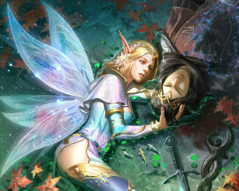 Elf Fairy with Fallen Warrior