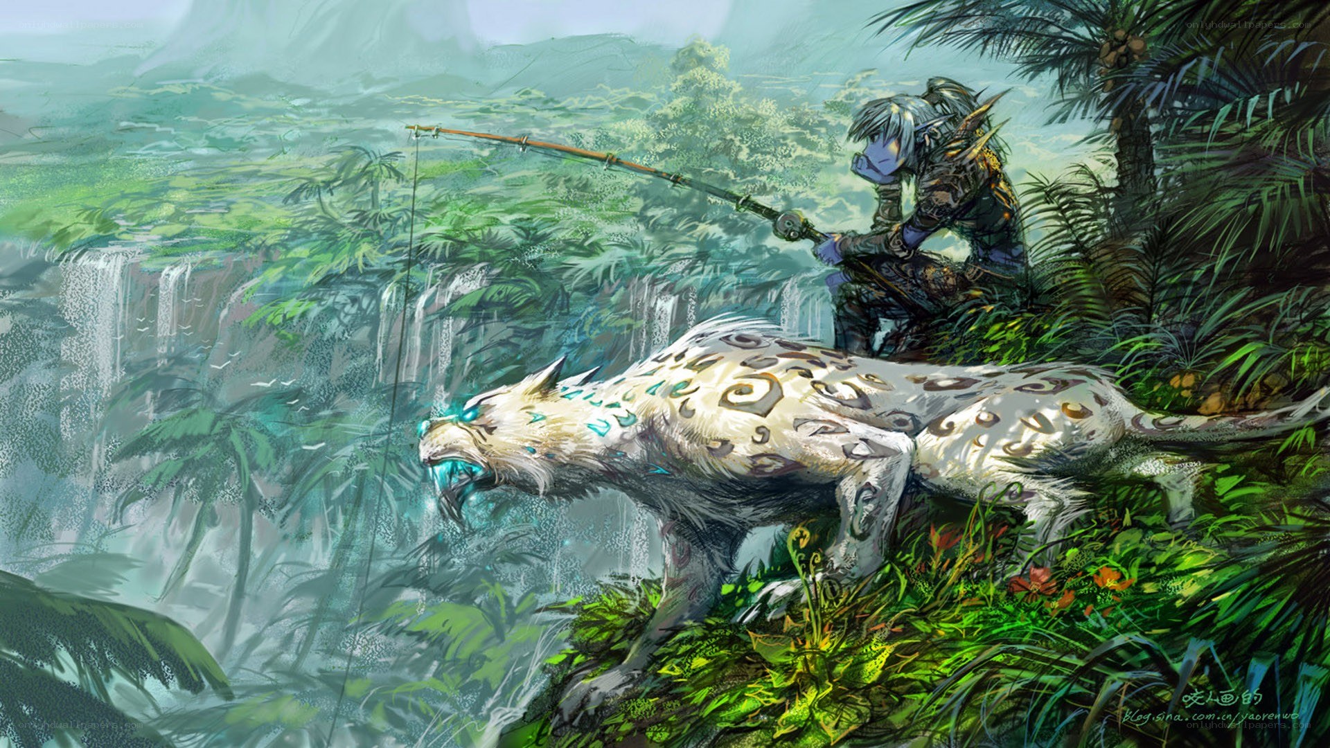 elf fishing with a beast