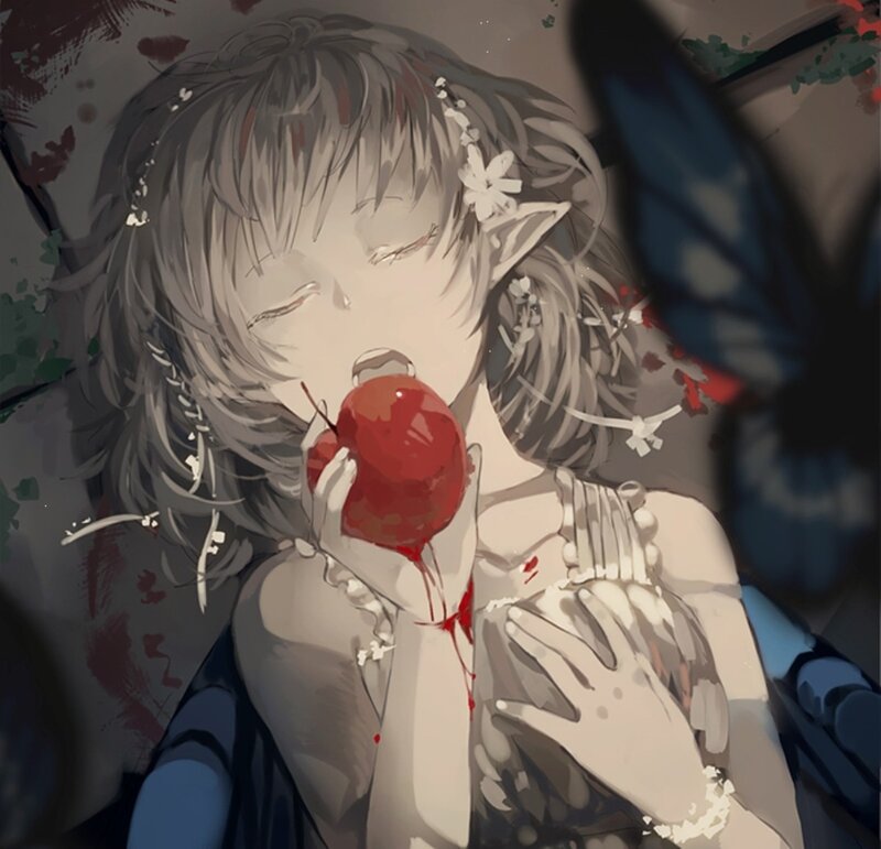 Elf Girl Eating Apple — Red