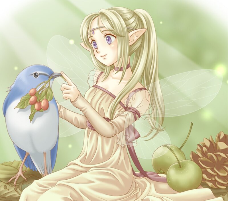 Elf Girl Feeding Bird
