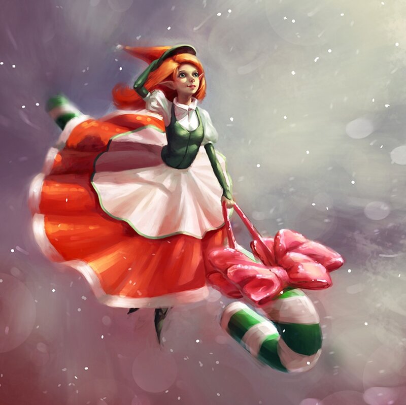 Elf Girl Flying with Candy