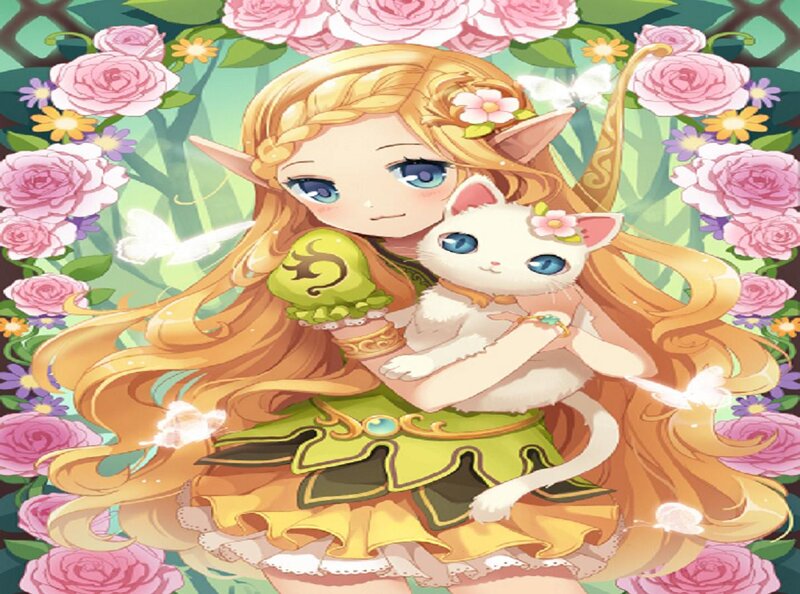 Elf Girl Holding Cat