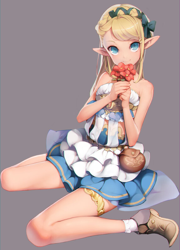 Elf Girl Holding Flowers — Blue