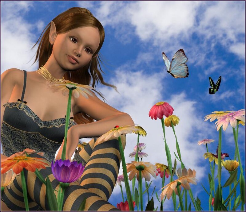 elf girl in a flower field