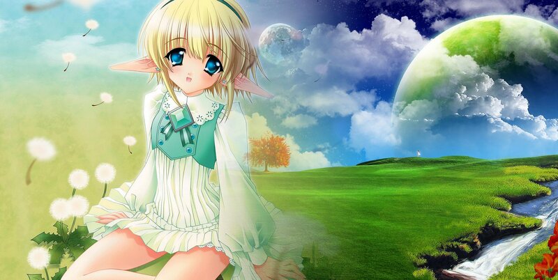 elf girl in a green field