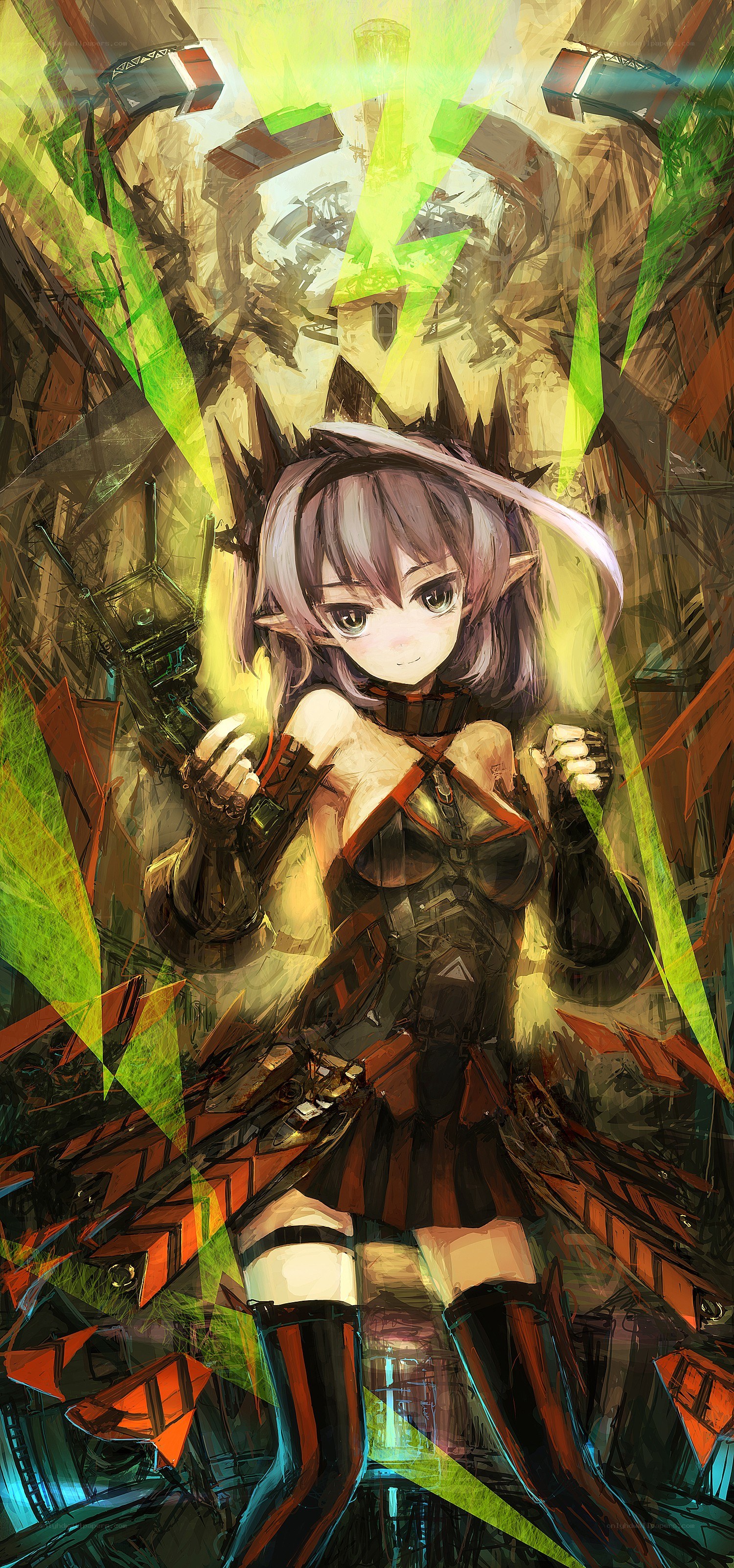 elf girl in a mechanical ruin