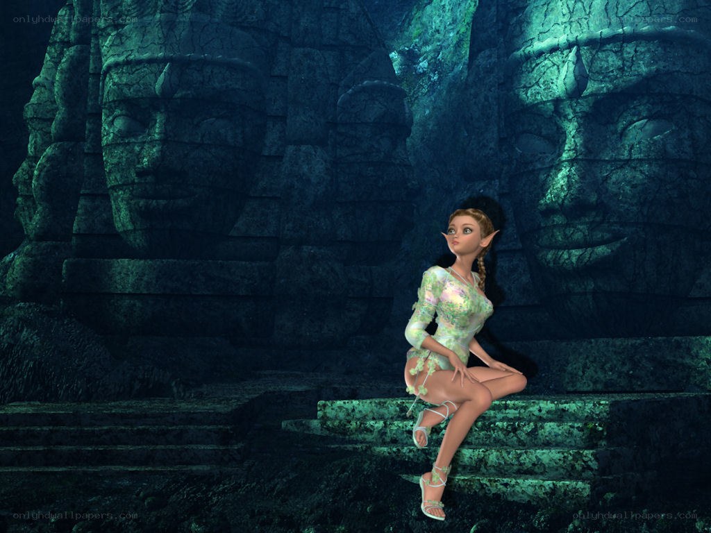 elf girl in ancient temple