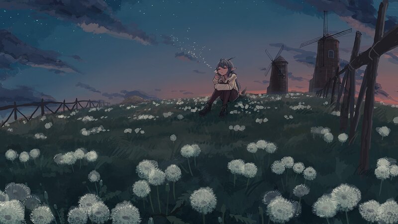 Elf Girl in Field — Blue