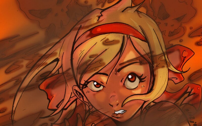 elf girl in fiery chaos