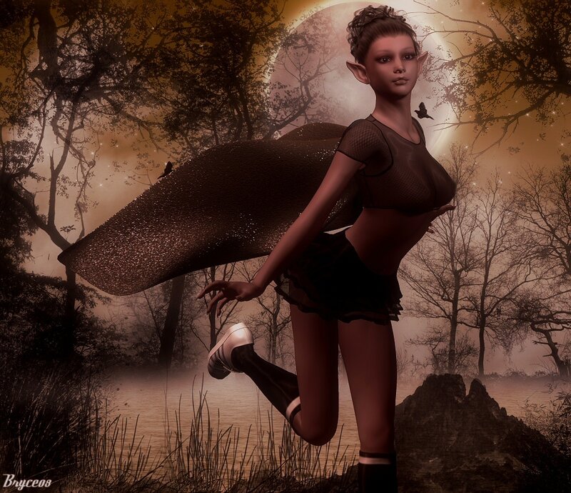 elf girl in forest at night