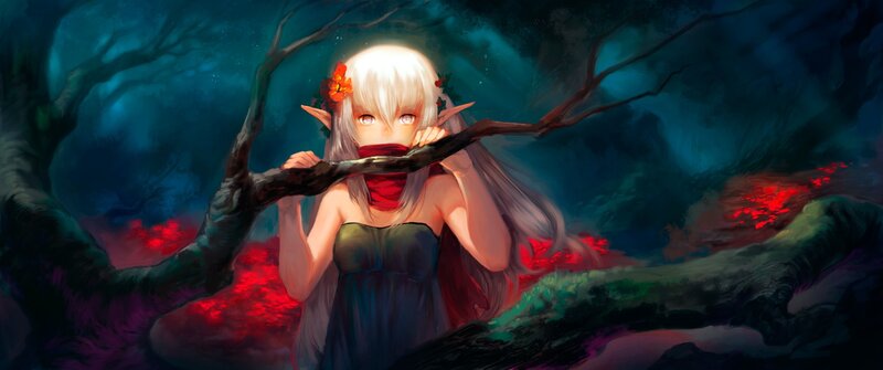 Elf Girl in Forest — Blue, Mysterious