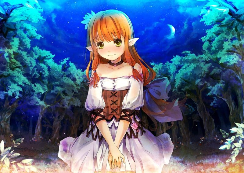 Elf Girl in Forest — Blue, Serene, Night