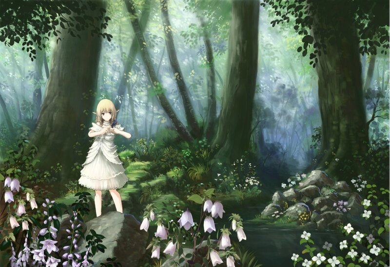 Elf Girl in Forest — Green, Serene, Morning, Digital Art