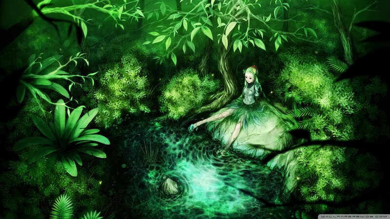 Elf Girl in Forest — Green, Serene, Night