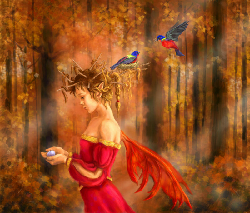Elf Girl in Forest — Red