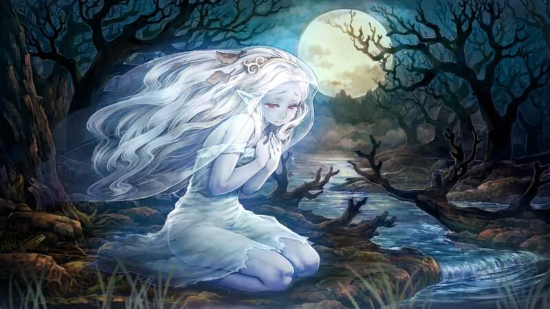 Elf Girl in Forest — White, Melancholic, Night