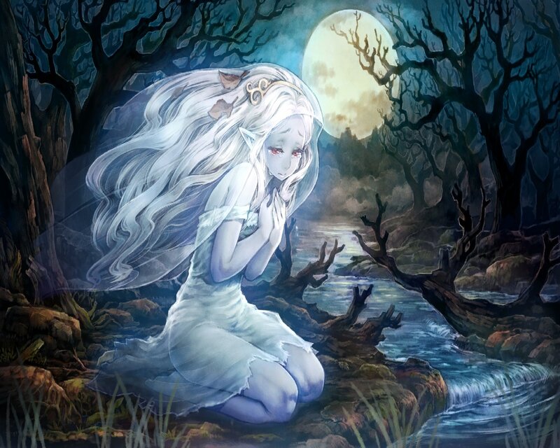 Elf Girl in Forest — White, Melancholic