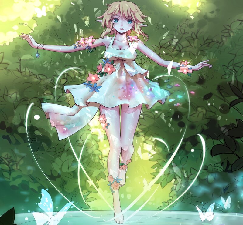 Elf Girl in Garden — Green, Serene, Afternoon
