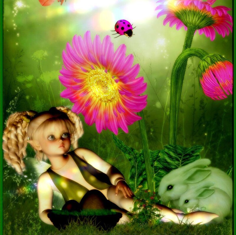 Elf Girl in Garden — Green, Serene