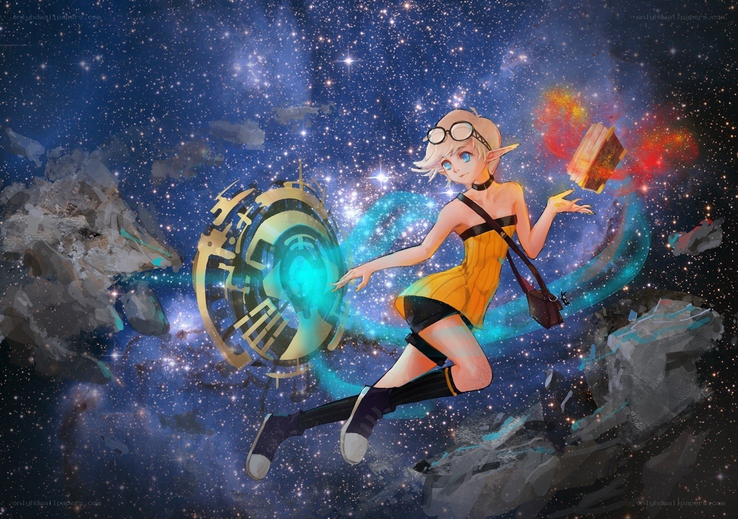 elf girl in space with book