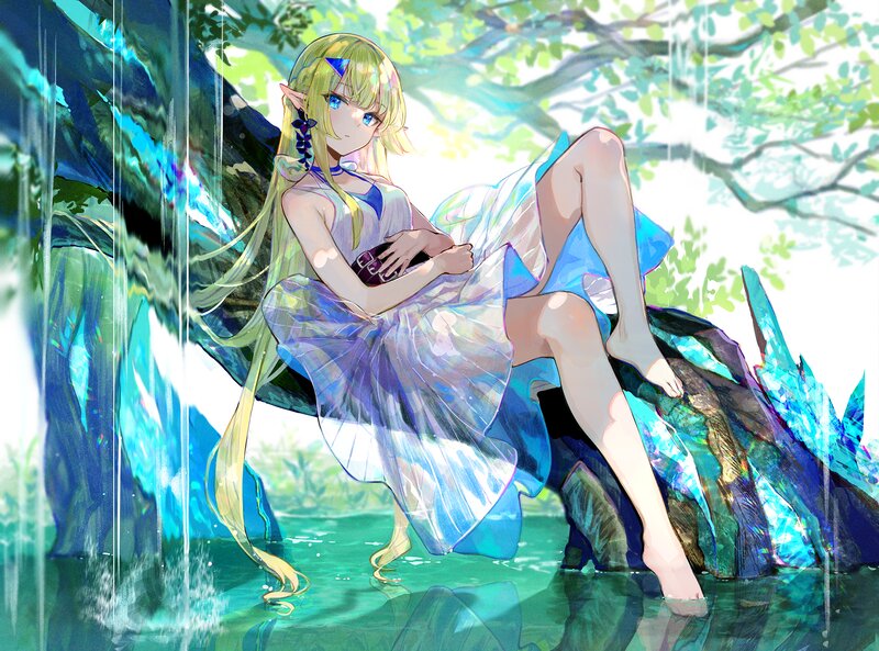 Elf Girl in Water — Blue, Serene, Afternoon, Digital Art