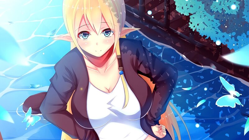 Elf Girl in Water — Blue, Serene, Night, Anime