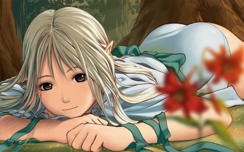Elf Girl Lying in Forest