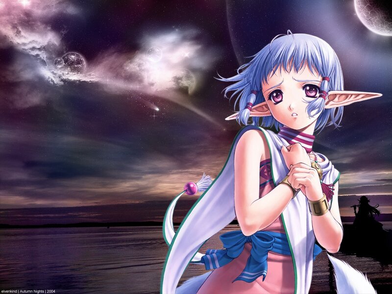 elf girl on a shore at night