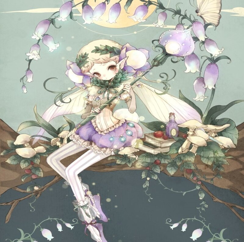 Elf Girl on Tree Branch — Purple