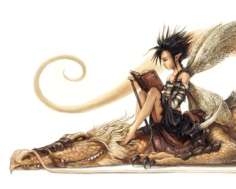 Elf Girl Reading Book — Brown