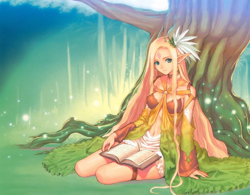 Elf Girl Reading Book — Green, Serene