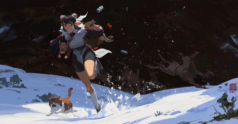 Elf Girl Running in Snow