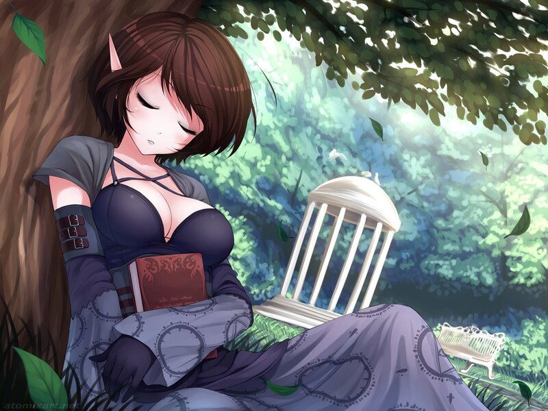 elf girl sleeping in garden