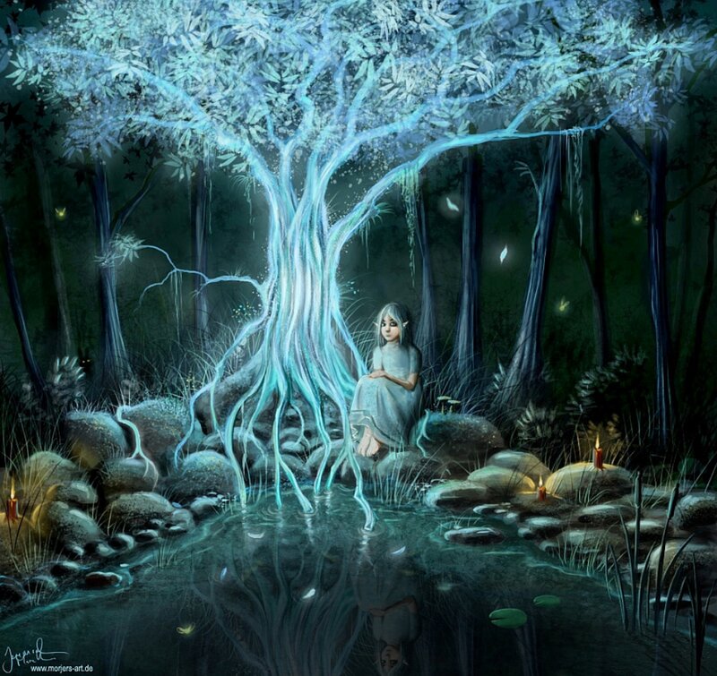 Elf Girl under Glowing Tree