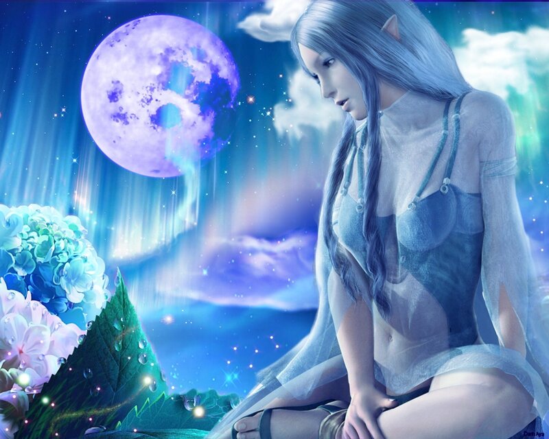 elf girl under purple moon