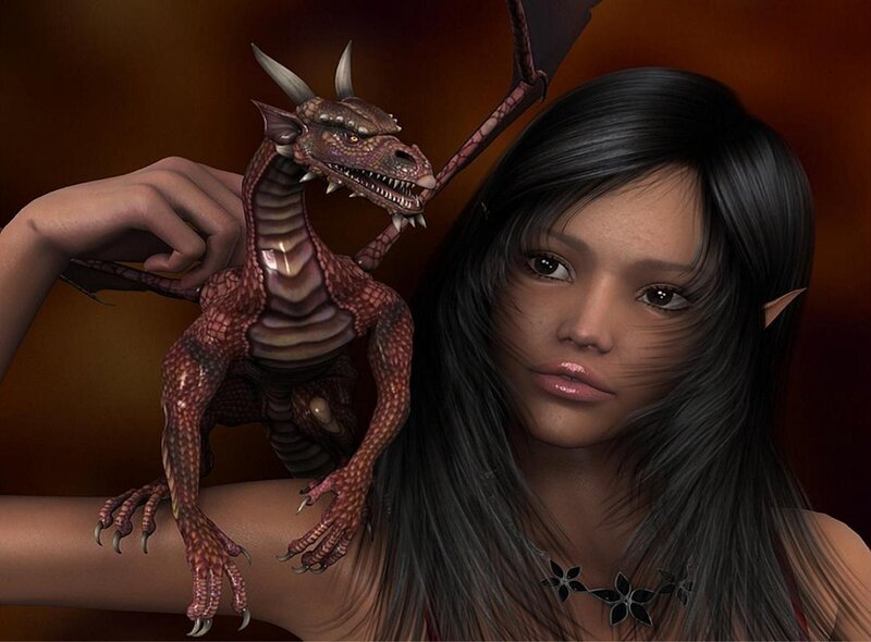 elf girl with a dragon