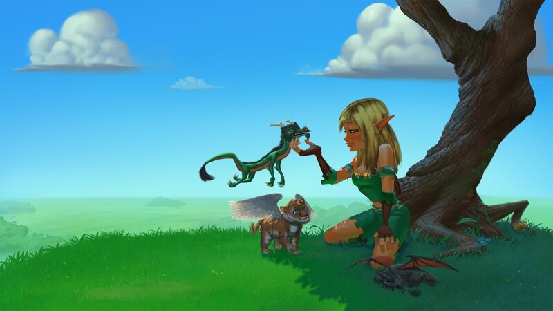 elf girl with baby dragons