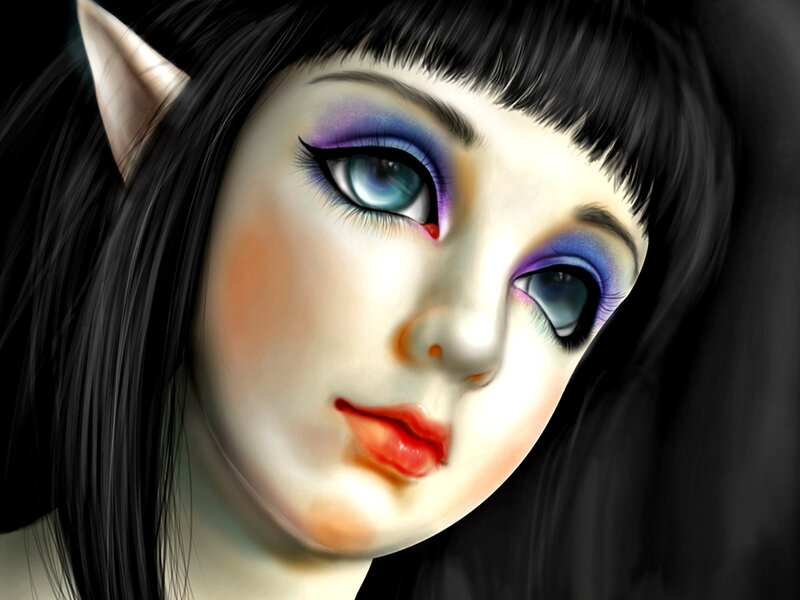 Elf Girl with Blue Eyes — Black