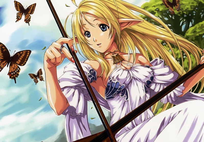 elf girl with bow and butterflies