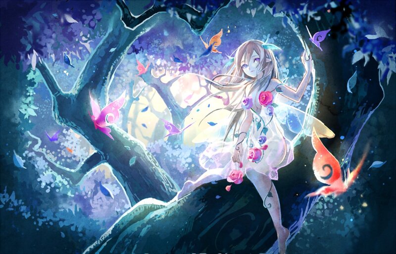Elf Girl with Butterflies — Blue