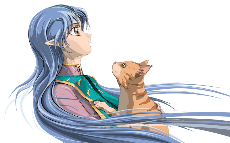 elf girl with cat companion