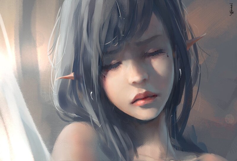 Elf Girl with Closed Eyes — Gray