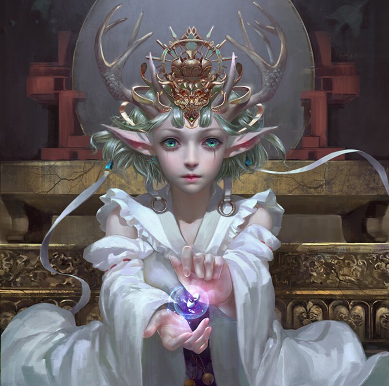 Elf Girl with Crystal — White