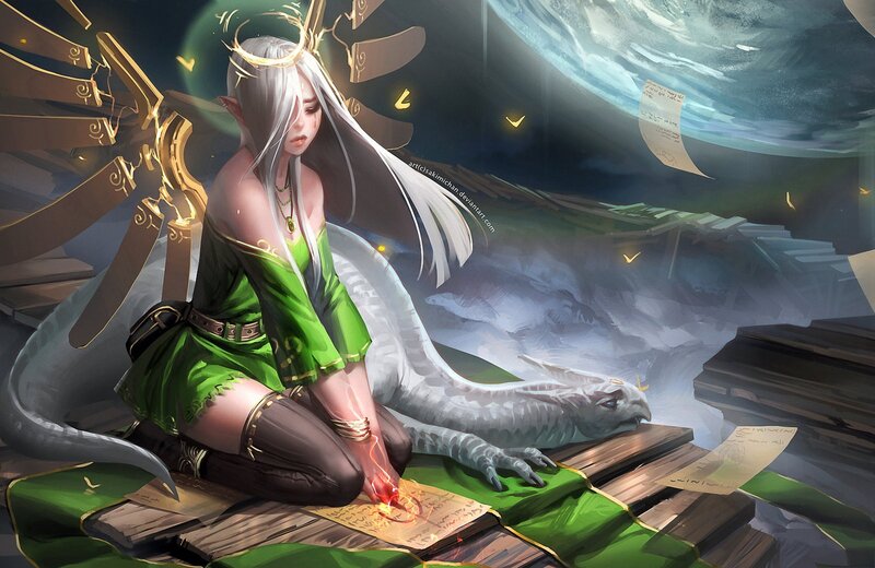 elf girl with dragon