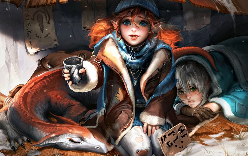 Elf Girl with Dragon — Blue