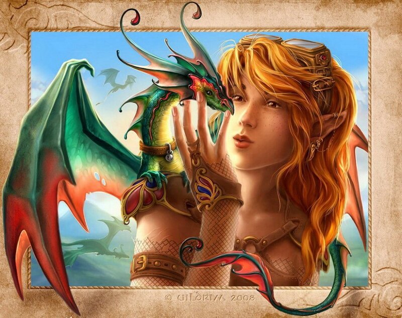 elf girl with dragon companion