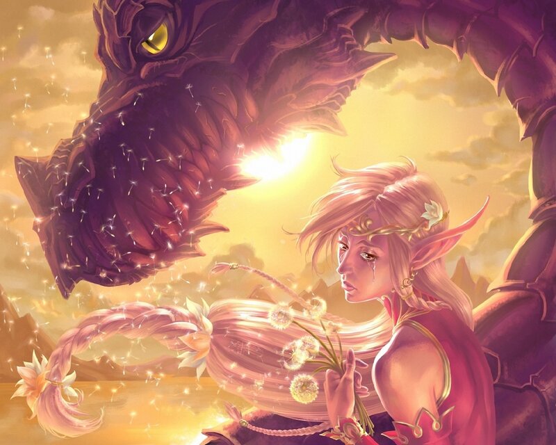 Elf Girl with Dragon — Gold