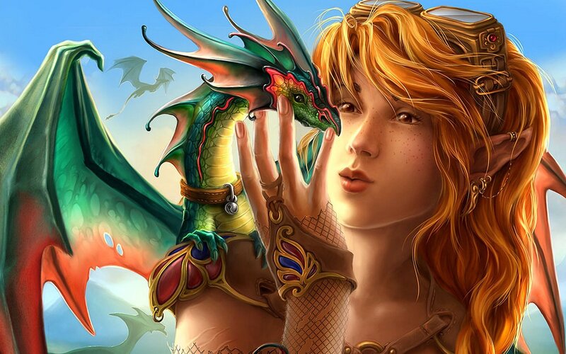 Elf Girl with Dragon — Green