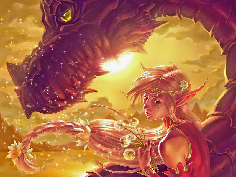 Elf Girl with Dragon — Yellow